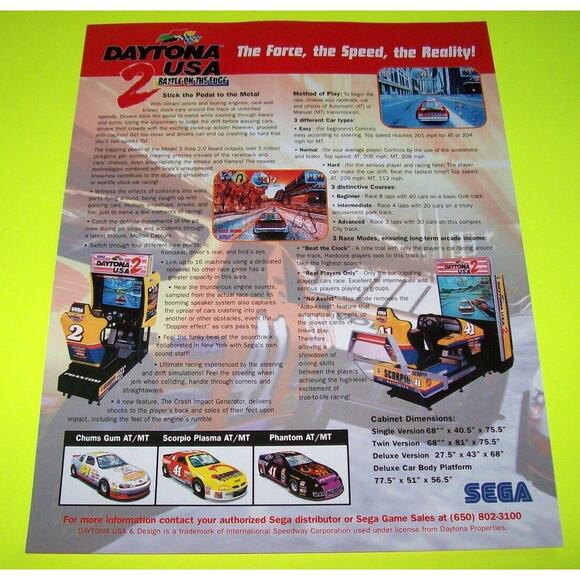 Daytona USA 2 Battle On The Edge Arcade FLYER 1998 Unused Video Game Artwork - Picture 2 of 2